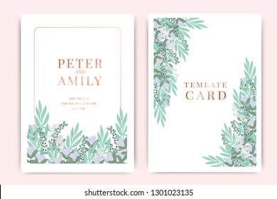 Summer Wedding Invitation themes, floral invite thank you, rsvp modern card Design in leaf greenery branches decorative Vector elegant rustic template Summer Wedding Invitation themes, floral invite thank you, rsvp modern card Design in leaf greenery branches decorative Vector elegant rustic template