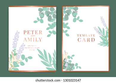 Summer Wedding Invitation themes, floral invite thank you, rsvp modern card Design in  leaf greenery  branches decorative Vector elegant rustic template