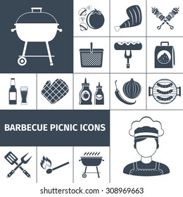 Summer Weekend Bbq Picnic Backyard  Party With Family And Friends Black Icons Set Abstract Vector Isolated  Illustration. Editable EPS And Render In JPG Format