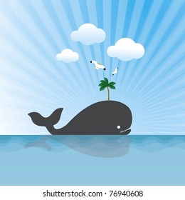 summer whale island vector graphic