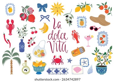 Summer whimsical elements collection, seasonal modern design with Mediterranean vibe