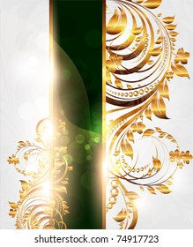 Summer white golden card with seamless ornament at background and sun shine. eps 10
