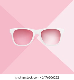 Summer White Sunglasses With Pink Background With Gradient Mesh, Vector Illustration
