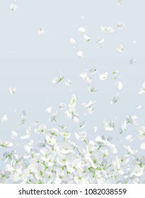 Summer wind - luxurious white vector Hydrangea flower and Apple blossom with flying petals in watercolor style for 8 March, wedding, Valentine's Day,  Mother's Day, sales and other seasonal events.