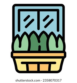 Summer windowsill icon outline vector. Garden plant. Flower pot color flat