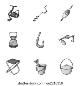 Summer and winter fishing, outdoor recreation, fishing, fish.Fishing icon in set collection on monochrome style vector symbol stock illustration.