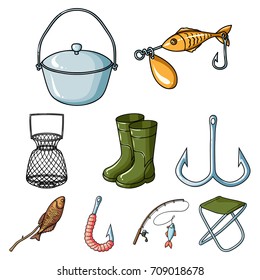 Summer and winter fishing, outdoor recreation, fishing, fish.Fishing icon in set collection on cartoon style vector symbol stock illustration.