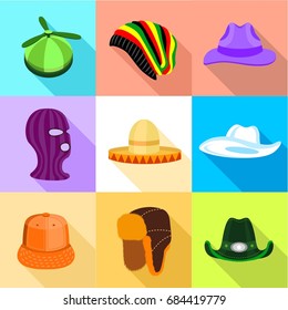 Summer and winter hat icons set, flat style