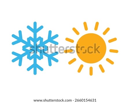 Summer and winter, hot and cold icon, sun, snowflake symbol