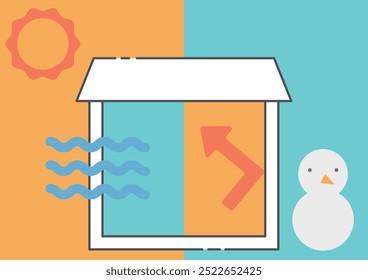 Imágenes de verano e invierno de una casa con aislamiento simple