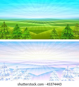 Summer and winter rolling sceneries with fir-trees (other landscapes are in my gallery)