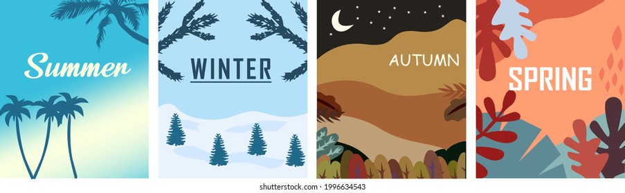 Summer, winter, spring and autumn seasons. beautiful designs for greeting cards, decorations, banners, websites, social media and your other business
