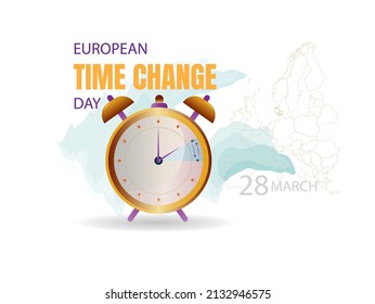 Summer and winter time change clock on European map and white background.
