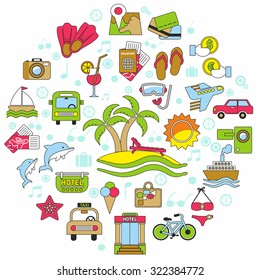 Summer or Winter Travel flat design icons with set of planning a vacation.