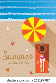 Summer : Woman with Bikini Sunbathe on the Beach