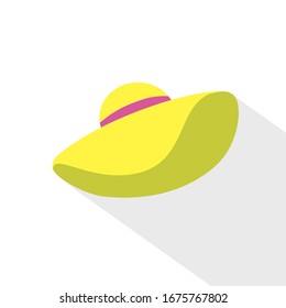 Summer woman hat. Time to travel. Trip to World. Vacation. Yellow. Front view. Flat style.