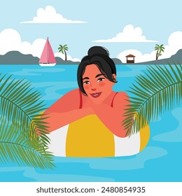 summer woman swimming at the beach chill illustration