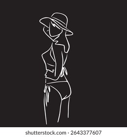 Summer women fashion hat Icon Vector Art Illustration, Black and White Outline Design