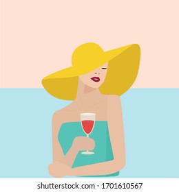 summer women hat beautiful relax drink swim