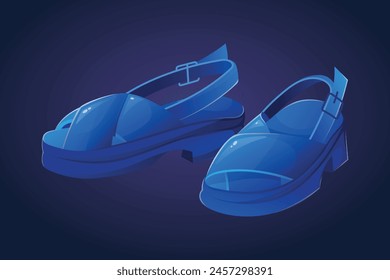 Summer women's blue sandals. Vector isolated cartoon illustration of shoes.