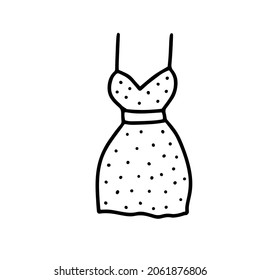 Summer womens dress with open shoulders. Vector illustration in doodle stile 