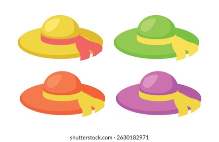Chapéu feminino de verão. Ícones de vetor definidos isolados no fundo branco.