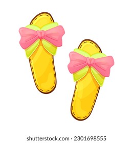 Zapatos de verano para mujeres. Coloridos y elegantes accesorios con arco. Estilo de caricatura. Ilustración vectorial aislada en blanco.