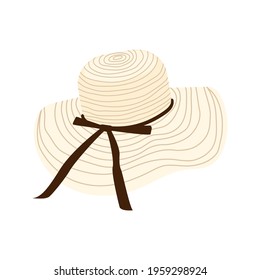 Summer womens straw hat with brown ribbon, sun protection. 