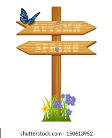 Summer wooden arrow with butterfly - vector