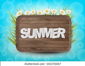 Summer wooden sign. High quality vector illustration.