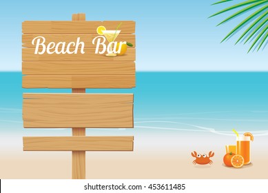 Summer Wooden Sign On Tropical Beach Background