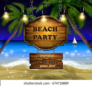 summer wooden sign on tropical beach background