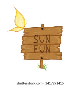 Summer wooden sign with space for text on white background. Vector illustration