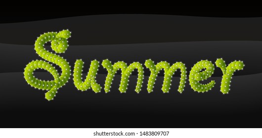 Summer Word 3D Font, Cactus Alphabet on black desert blackground, letters vector illustration
