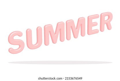 Summer word. 3d vector icon, cartoon phrase icon sticker. minimal style. Pink Isometric text vector. Seasonal web banner template. Vector isolated sign on white background