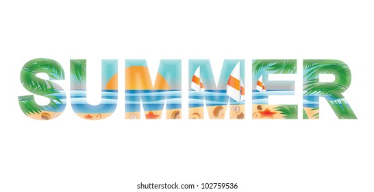 Summer word banner with cockleshells,  vector illustration