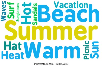 Summer word cloud on a white background.