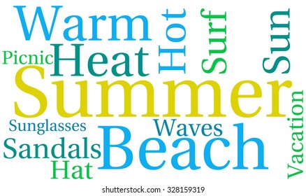 Summer word cloud on a white background.