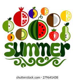 Summer word with fruit. Vector illustration