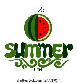 summer word with fruit, watermelon. Vector illustration
