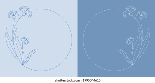 Summer wreath with cornflowers. Wedding frame. Set of elegant design elements for decorative vector illustration.