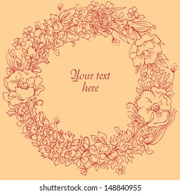 Summer wreath as a decorative frame with free space inside