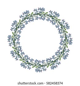 Summer wreath with forget-me-not flowers. Vector illustration