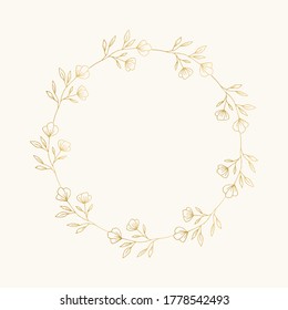 Summer wreath with hand drawn flowers. Elegant floral design. Vector isolated illustration.