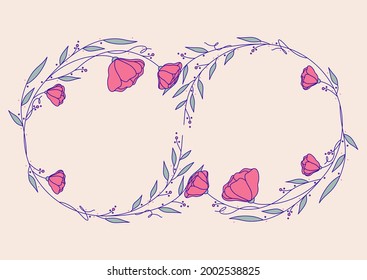 Summer wreath with lovely flowers. Wedding frame. Set of elegant design elements for decorative vector illustration. Botanical illustration.