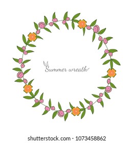 Summer wreath on white background