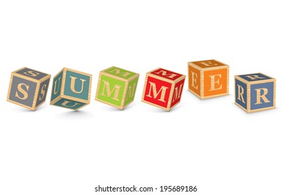 SUMMER written with alphabet blocks - vector illustration