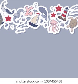Summer yachting background. Template postcard with ocean elements.