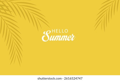 summer yellow background with palm leaves. Tropical summer leaf shadow design