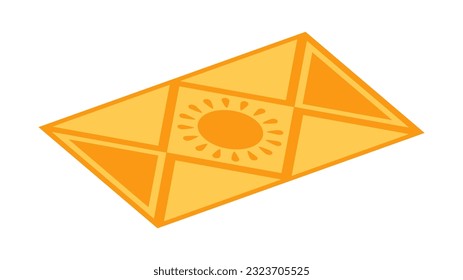 Summer yellow blanket vector concept. Equipment for recreation on coast and beach, sunbathing. Vacation in tropical countries. Cartoon flat illustration isolated on white background